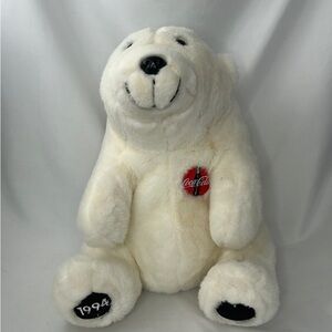 1994 Coca Cola White Plush Polar Bear Stuffed Animal
